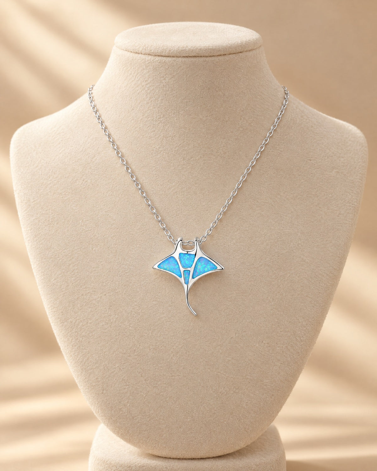 Blue Opal Manta Ray Necklace worn - Glimvora