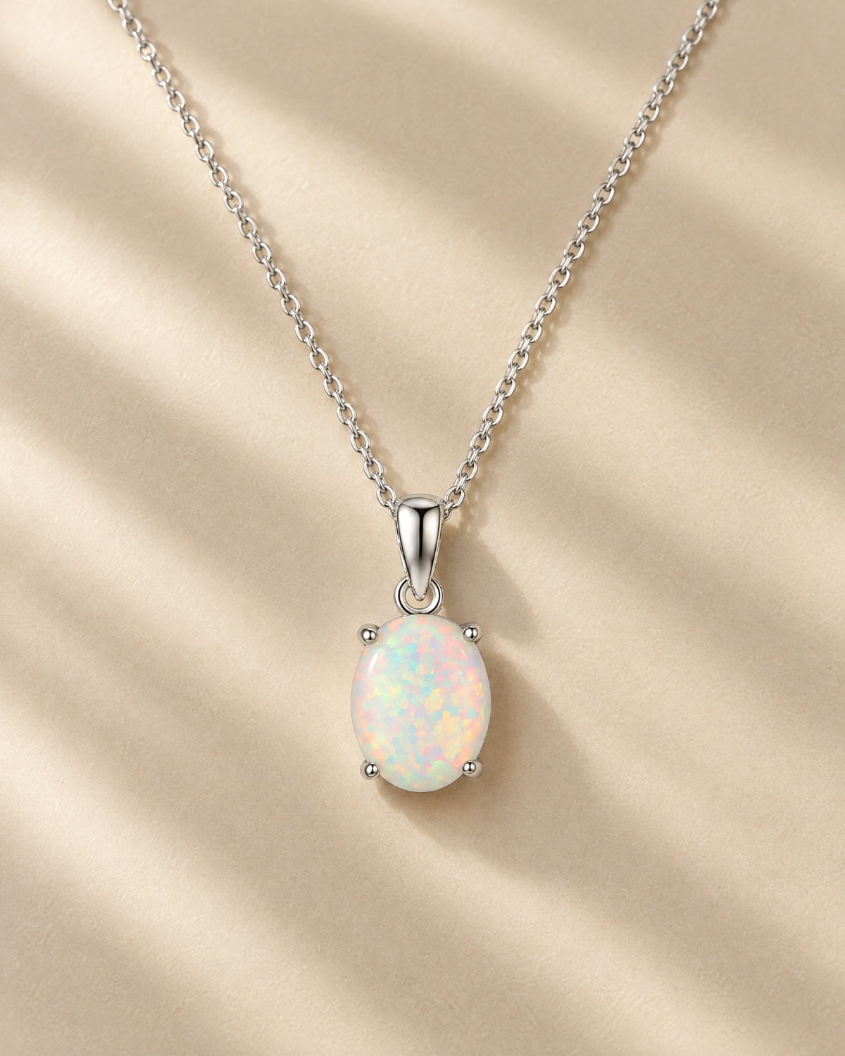 White Opal Oval Pendant Necklace in 925 sterling silver - Glimvora