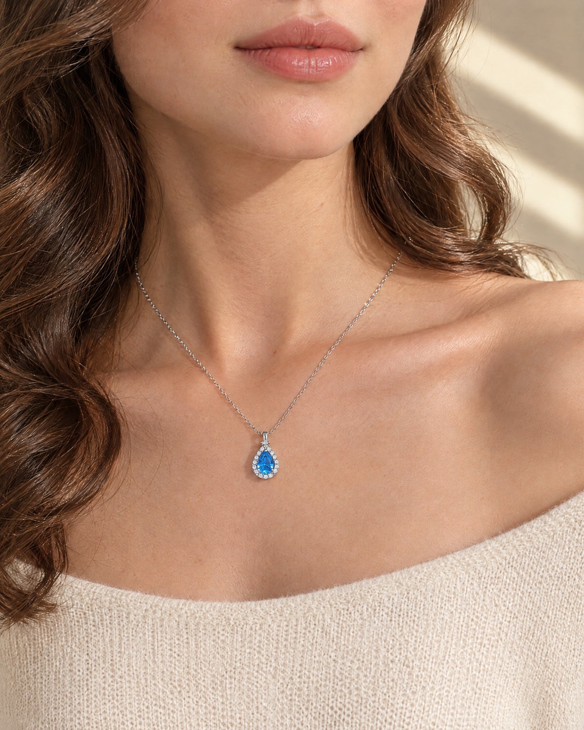 Teardrop Halo Necklace worn - Glimvora