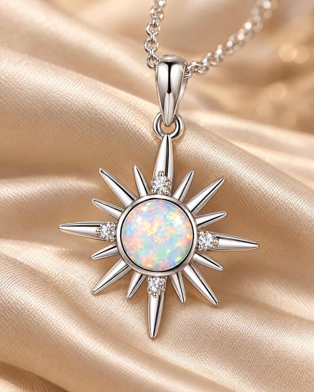 Opal Sunburst Pendant Necklace detail - Glimvora