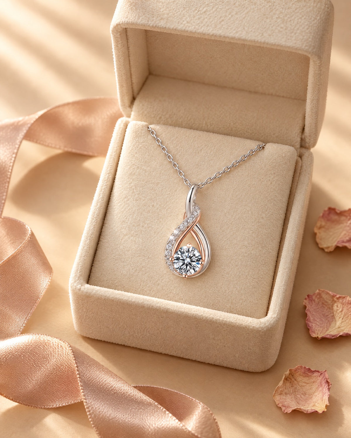 Infinity Moissanite Pendant Necklace worn - Glimvora