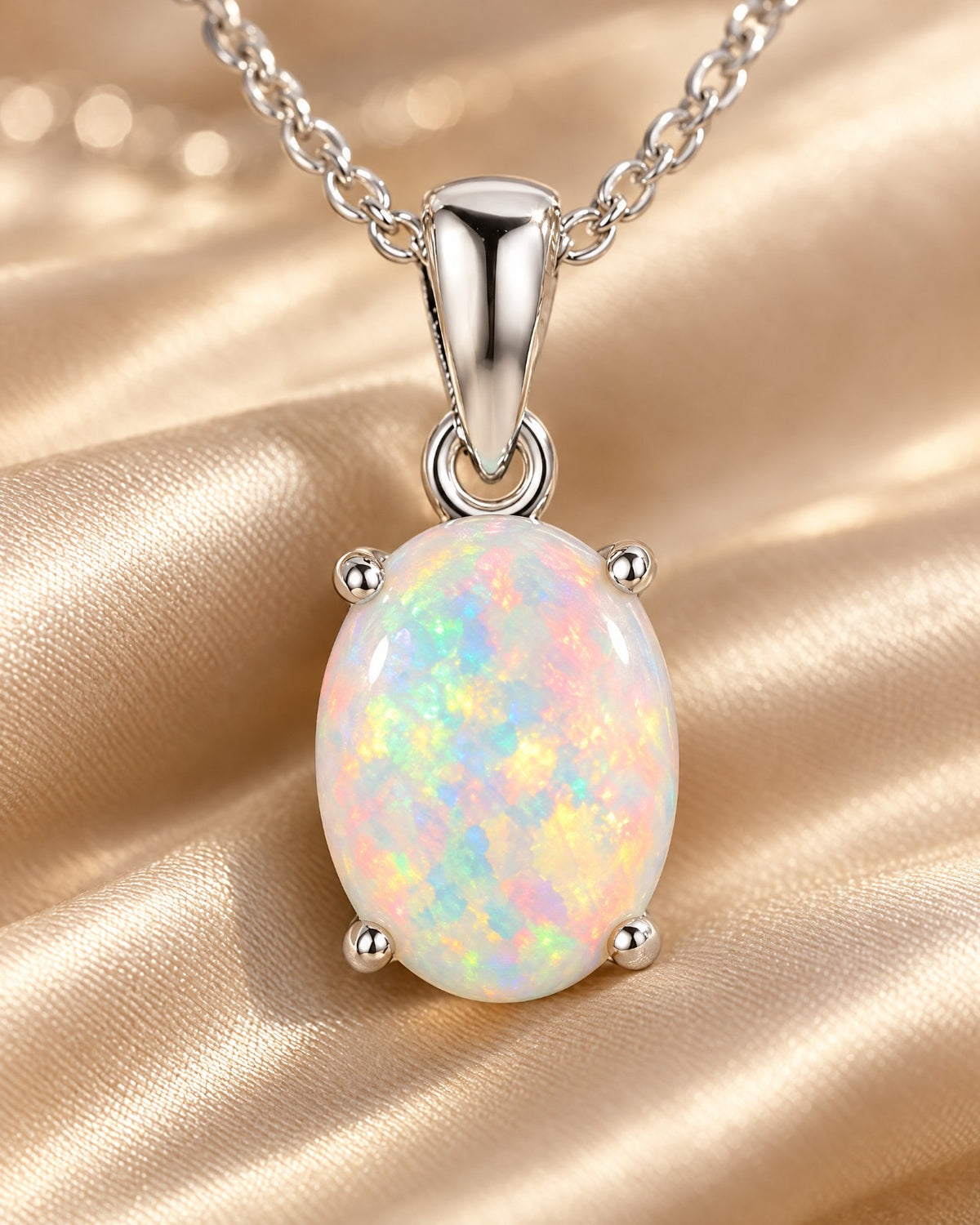 White Opal Oval Pendant Necklace detail - Glimvora