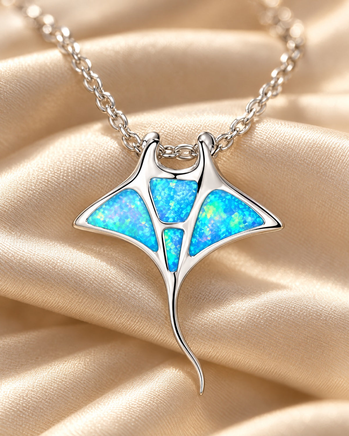 Blue Opal Manta Ray Necklace detail - Glimvora