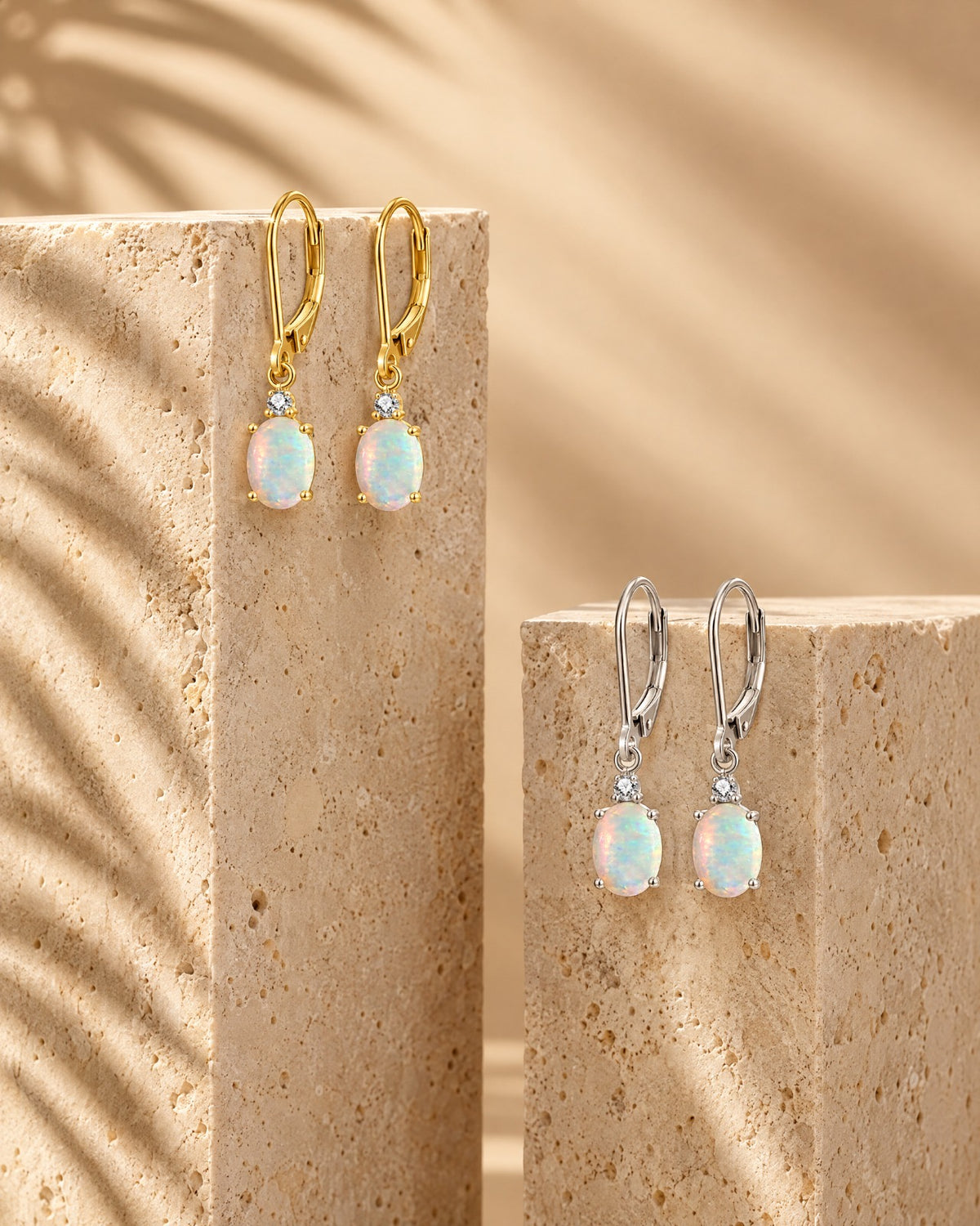 White Opal Oval Drop Earrings in 925 sterling silver - Glimvora
