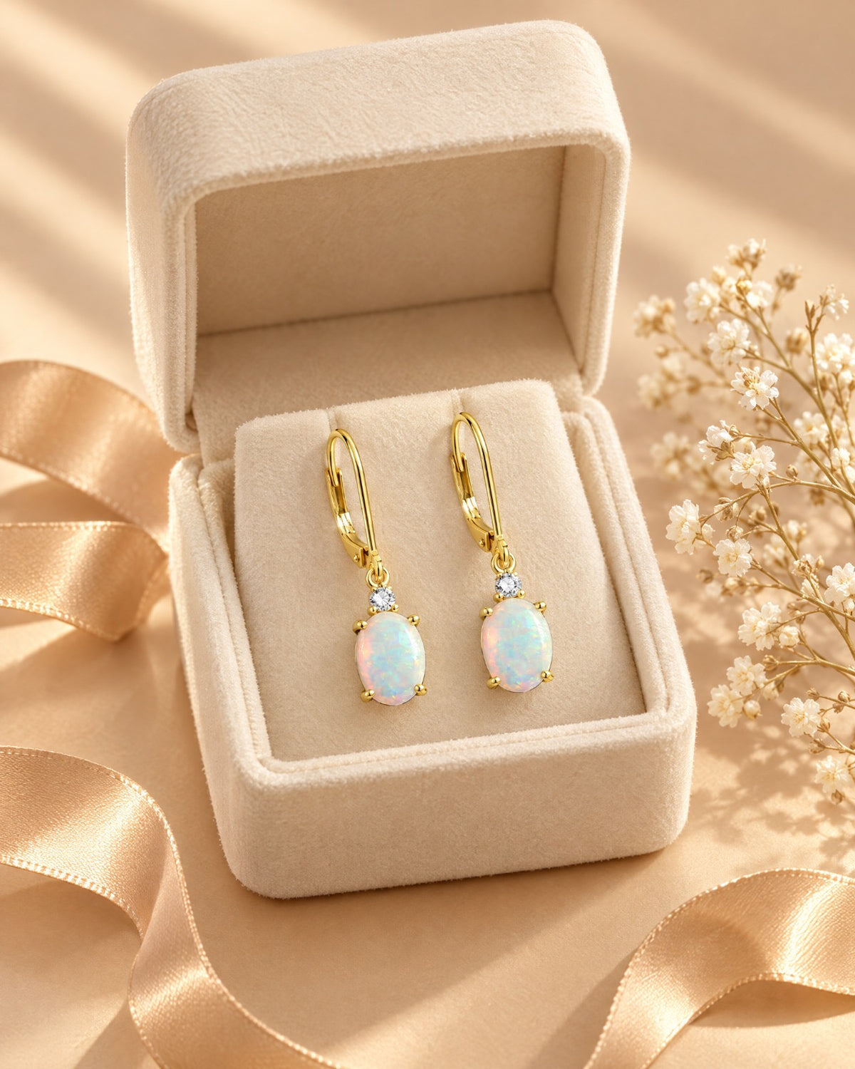 White Opal Oval Drop Earrings pair - Glimvora