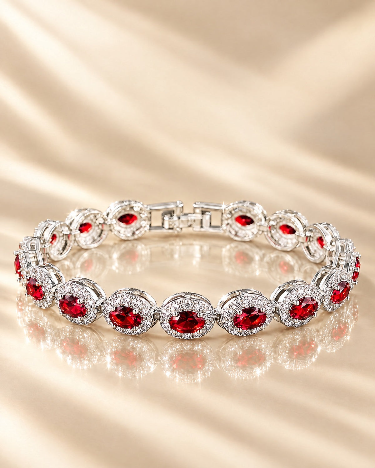 Ruby Red Oval Halo Bracelet - Glimvora