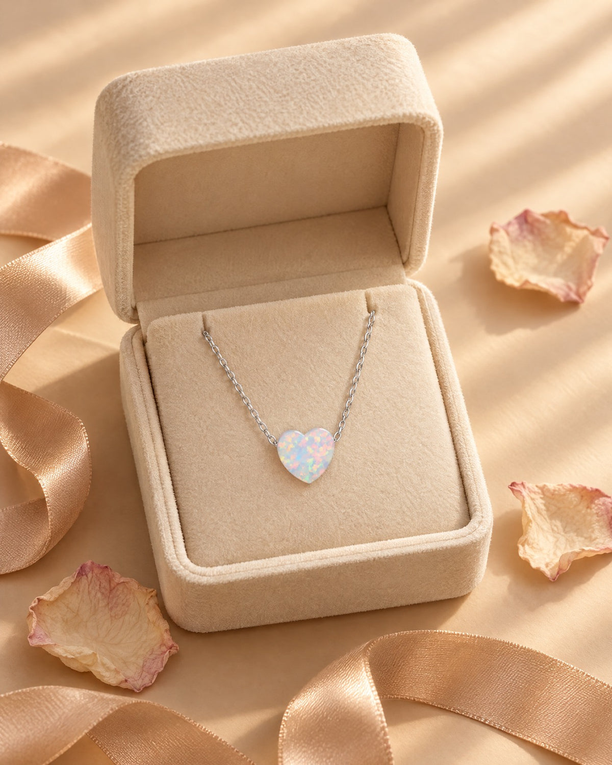 Opal Heart Necklace worn - Glimvora