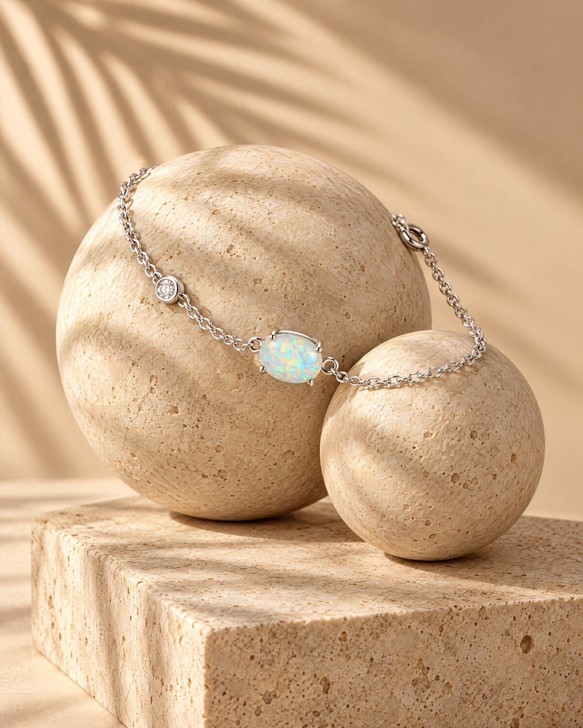 White Opal Oval Chain Bracelet in 925 sterling silver - Glimvora