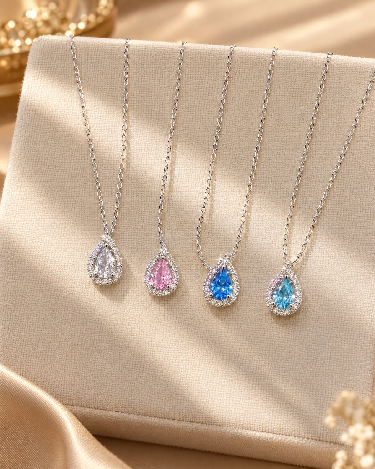 Teardrop Halo Necklace in 925 sterling silver - Glimvora