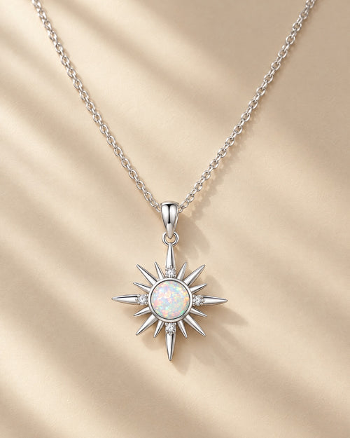 Opal Sunburst Pendant Necklace