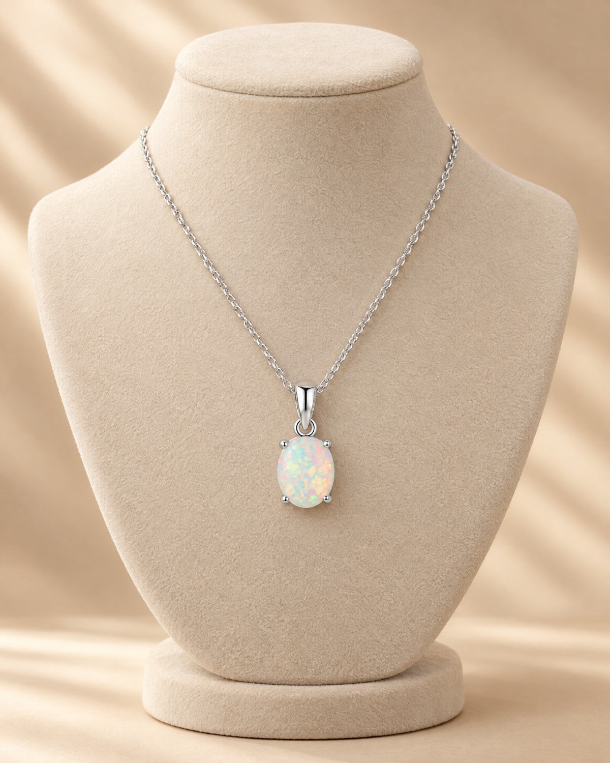 White Opal Oval Pendant Necklace worn - Glimvora