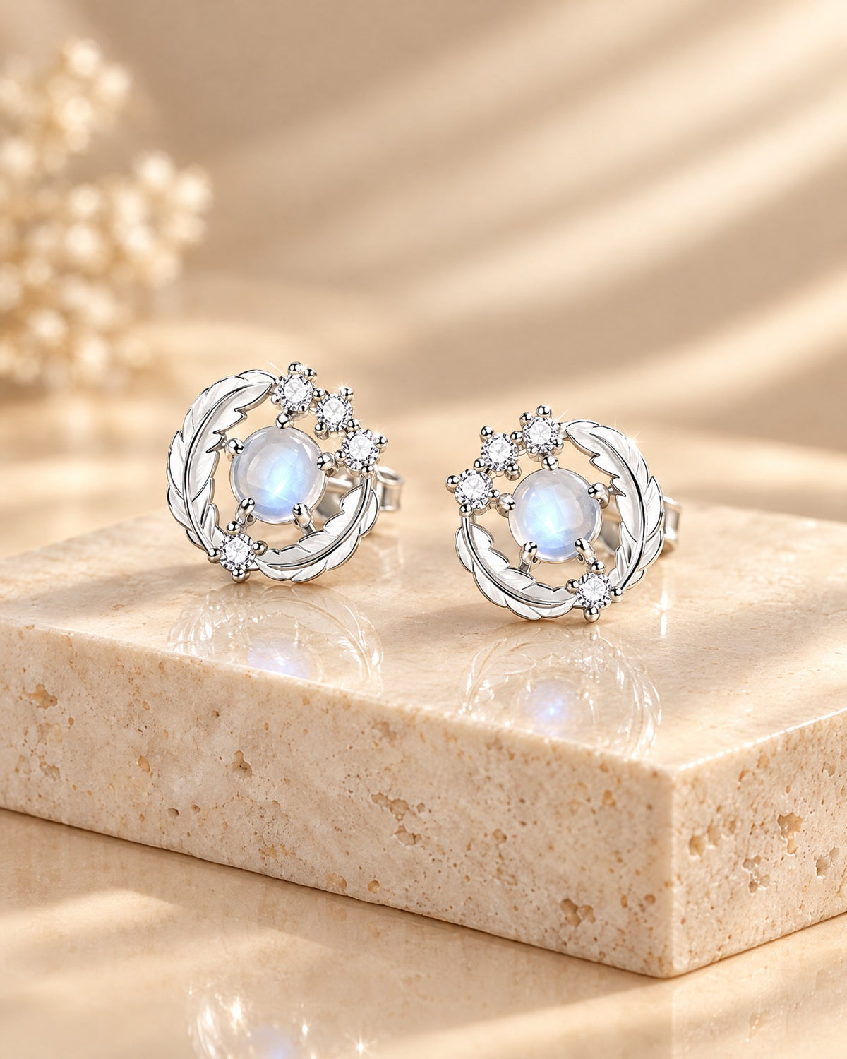 Feather Aurora Stud Earrings close-up - Glimvora
