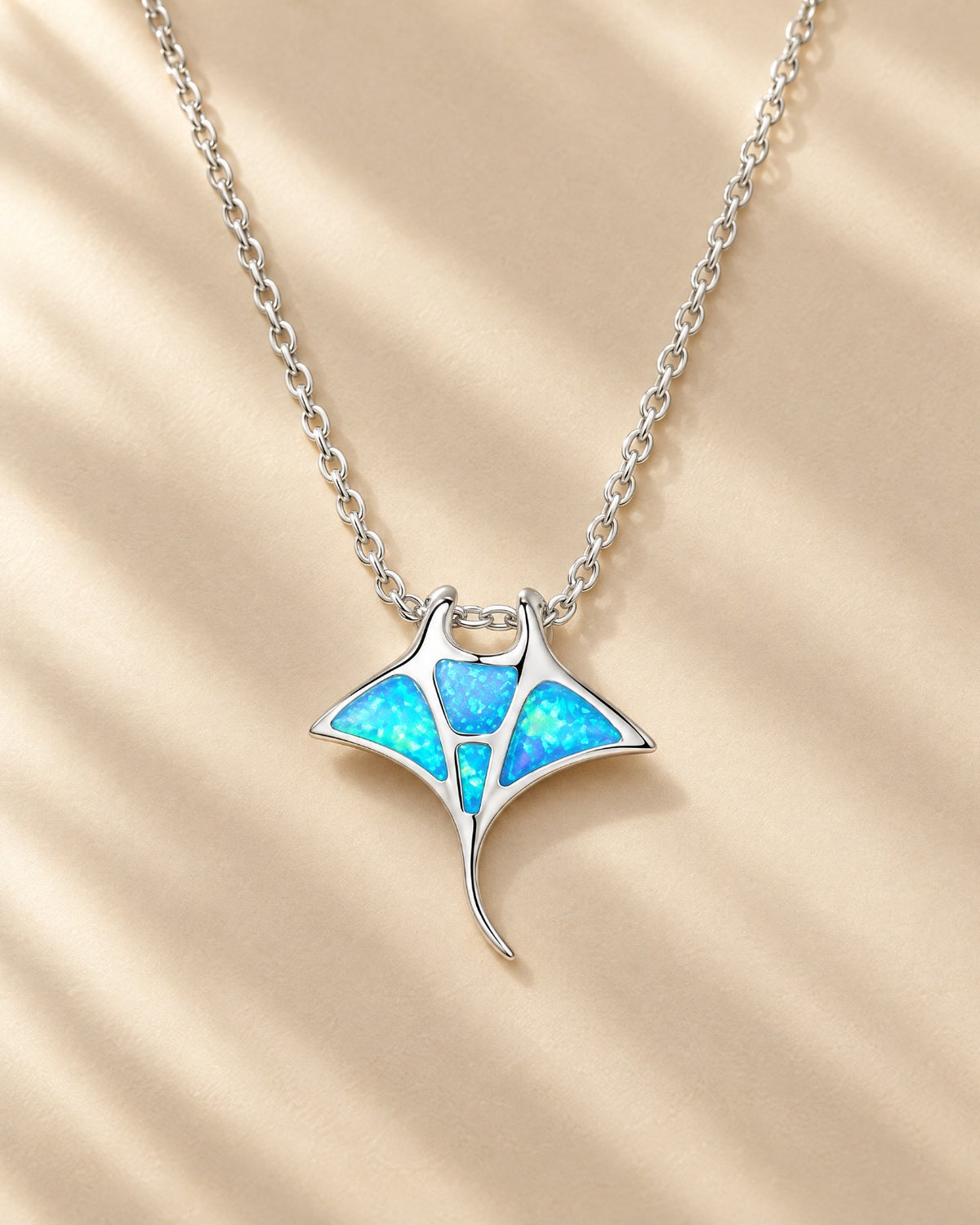 Blue Opal Manta Ray Necklace in 925 sterling silver - Glimvora