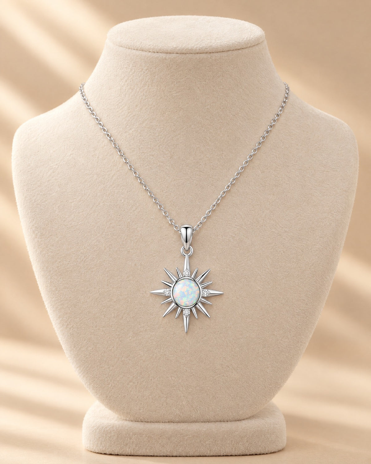 Opal Sunburst Pendant Necklace worn - Glimvora