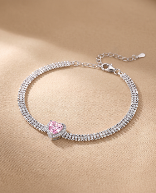 Pink Heart Triple Chain Bracelet